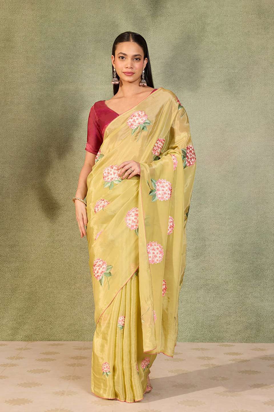 Green Pure Viscose Embroidered Saree
