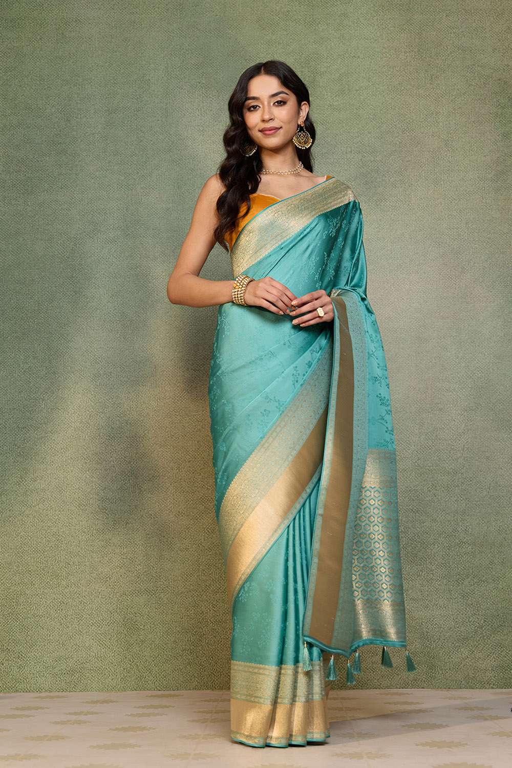 Blue Viscose Satin Tanchoi Saree image number null