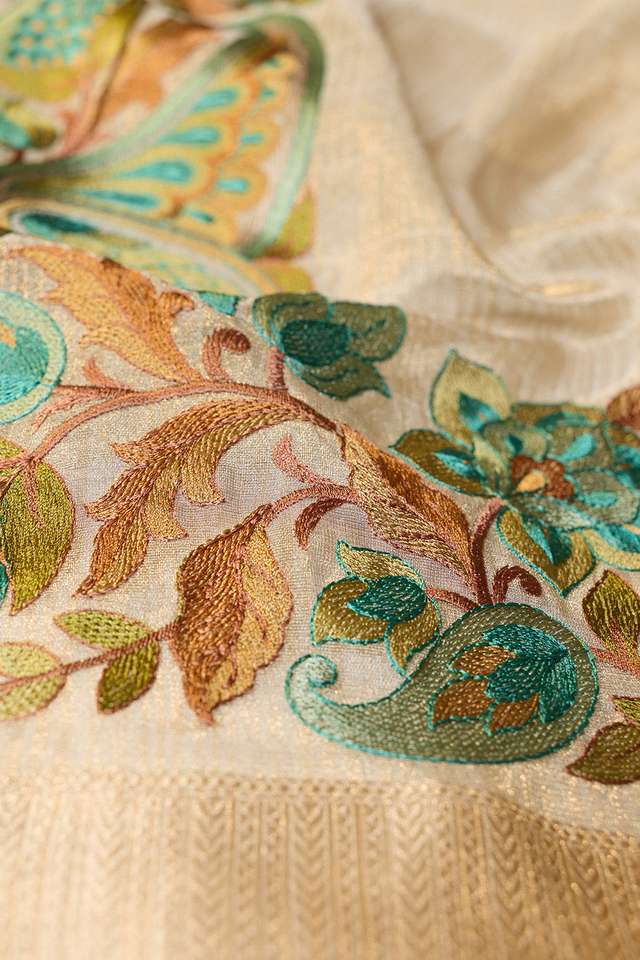 Grey Embroidered Viscose Tissue Saree thumbnail image number null