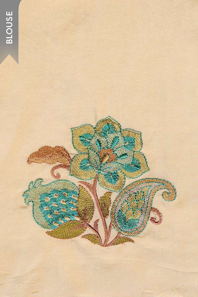 Grey Embroidered Viscose Tissue Saree thumbnail image number null