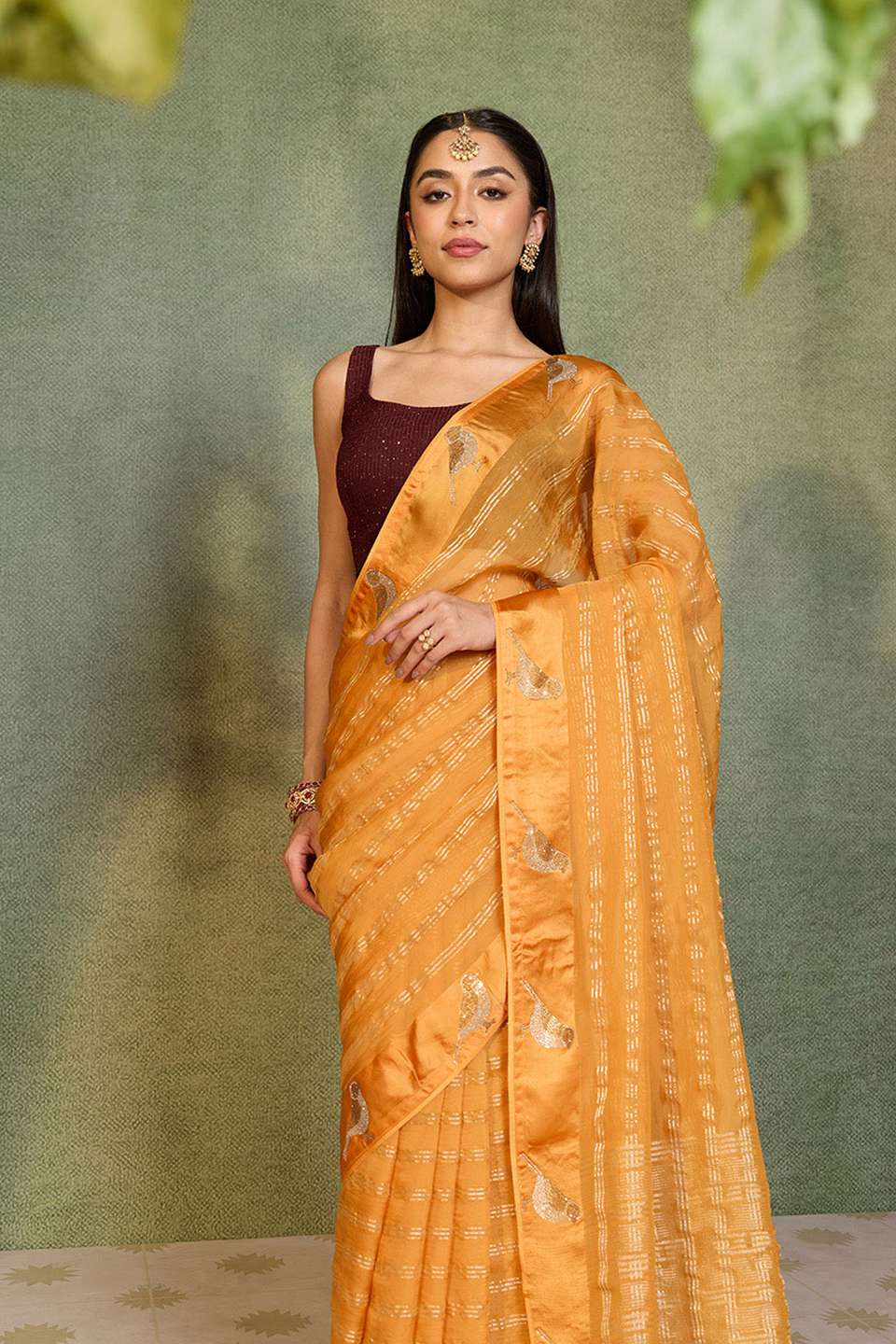 Yellow Embroidered Pure Viscose Saree