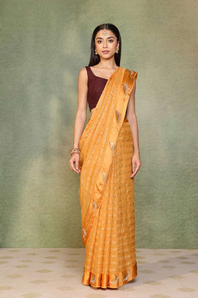 Yellow Embroidered Pure Viscose Saree thumbnail image number null