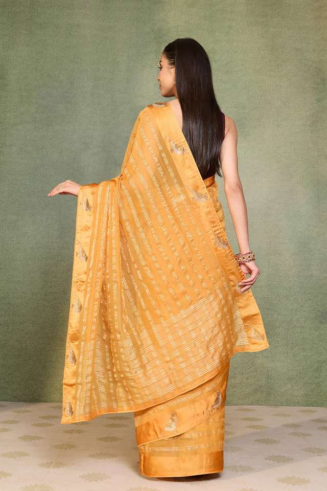 Yellow Embroidered Pure Viscose Saree thumbnail image number null