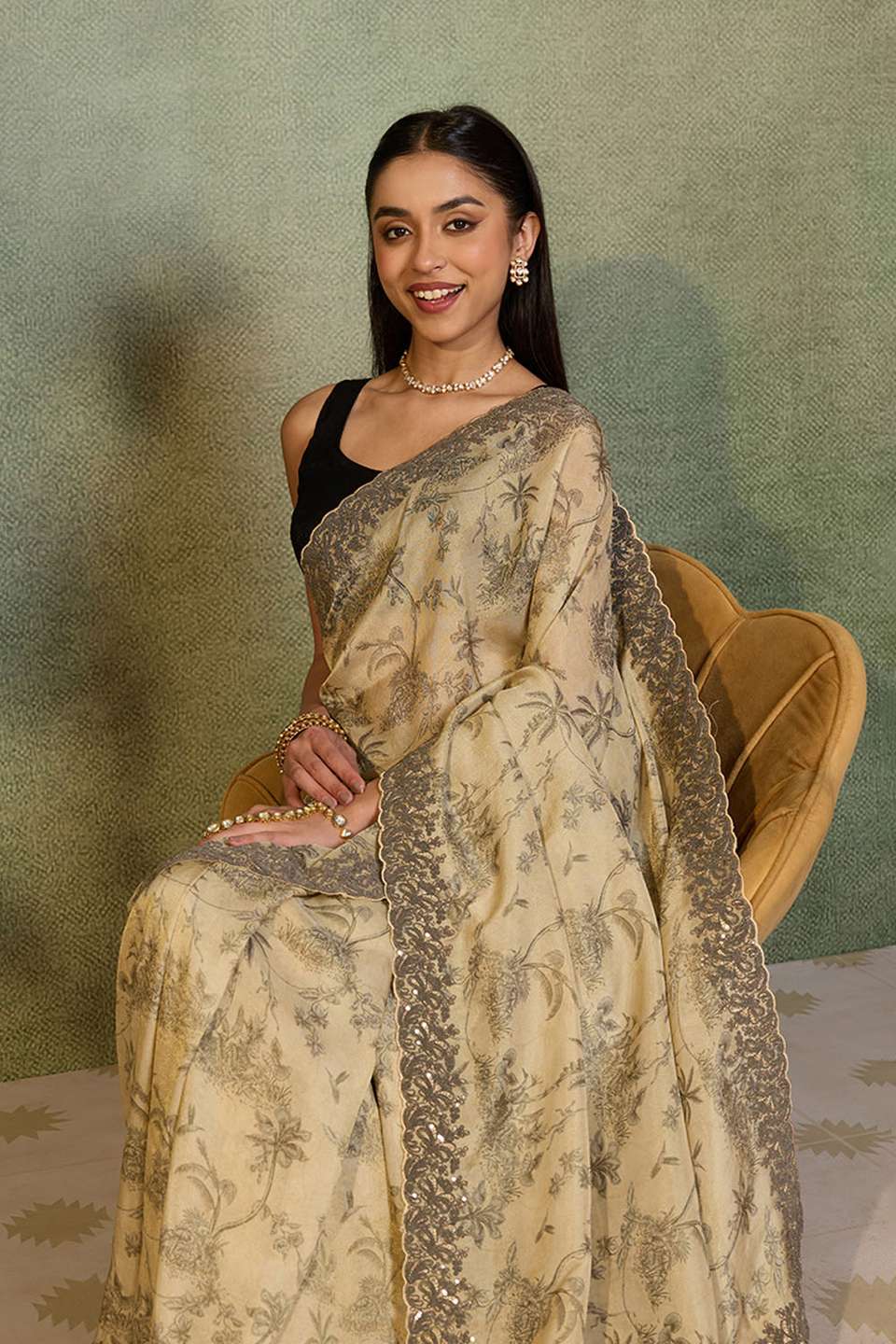 Light Green Viscose Tissue Embroidered Saree