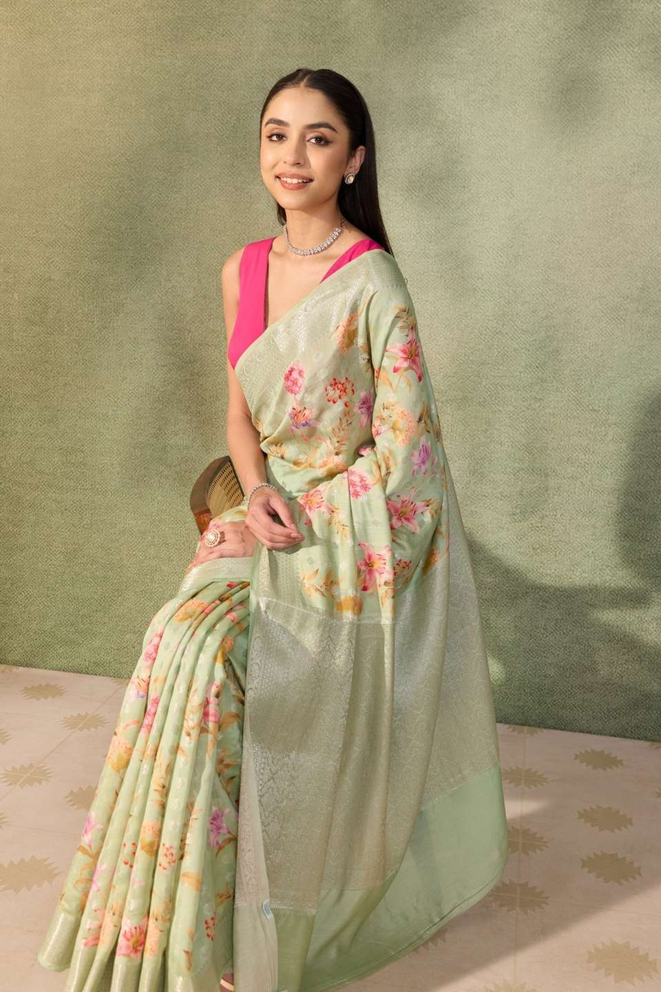 Light Green  Printed Silk Viscose Saree