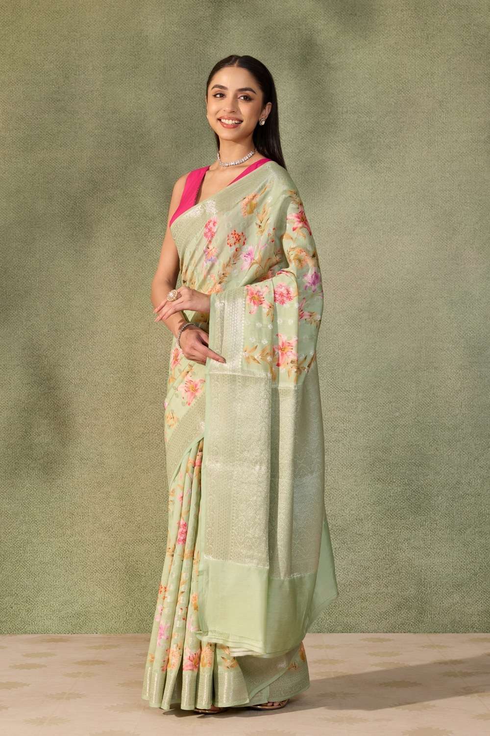 Light Green  Printed Silk Viscose Saree image number null