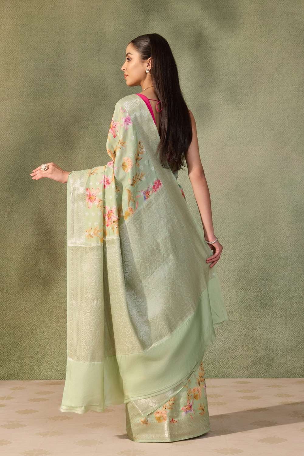 Light Green  Printed Silk Viscose Saree image number null