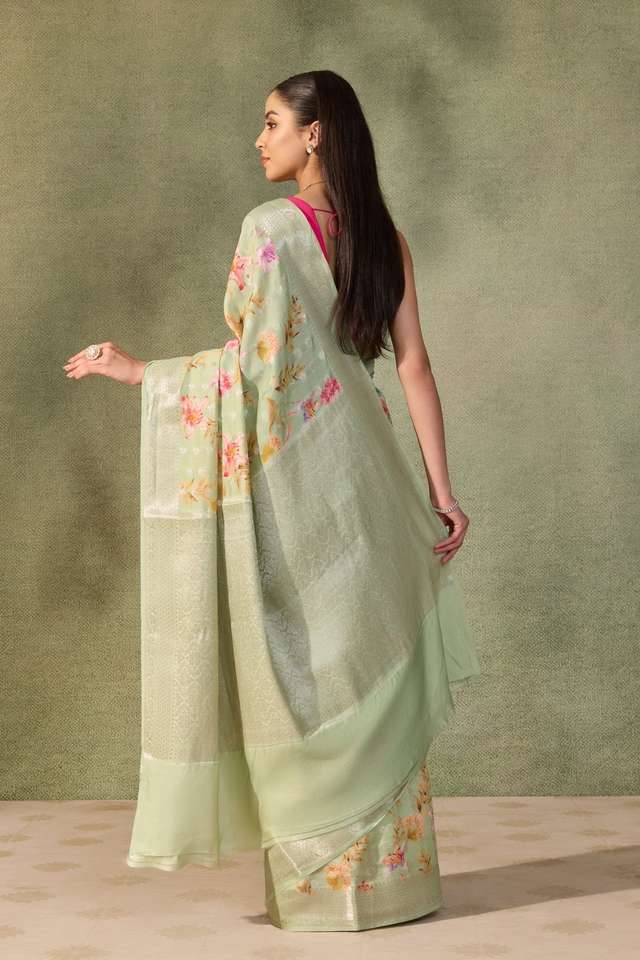 Light Green  Printed Silk Viscose Saree thumbnail image number null