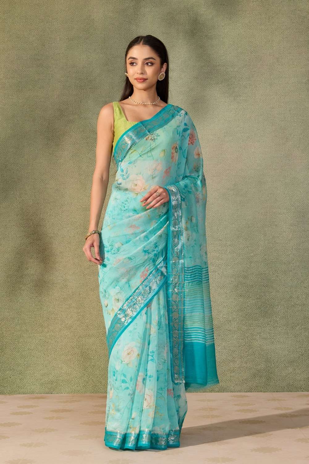 Light Blue  Printed Silk Viscose Saree image number null