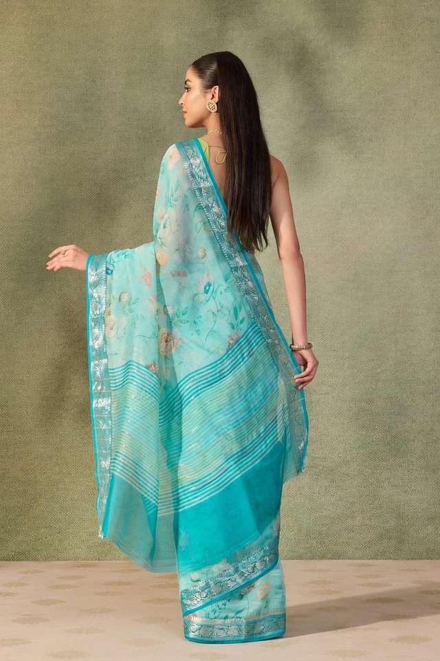 Light Blue  Printed Silk Viscose Saree thumbnail image number null