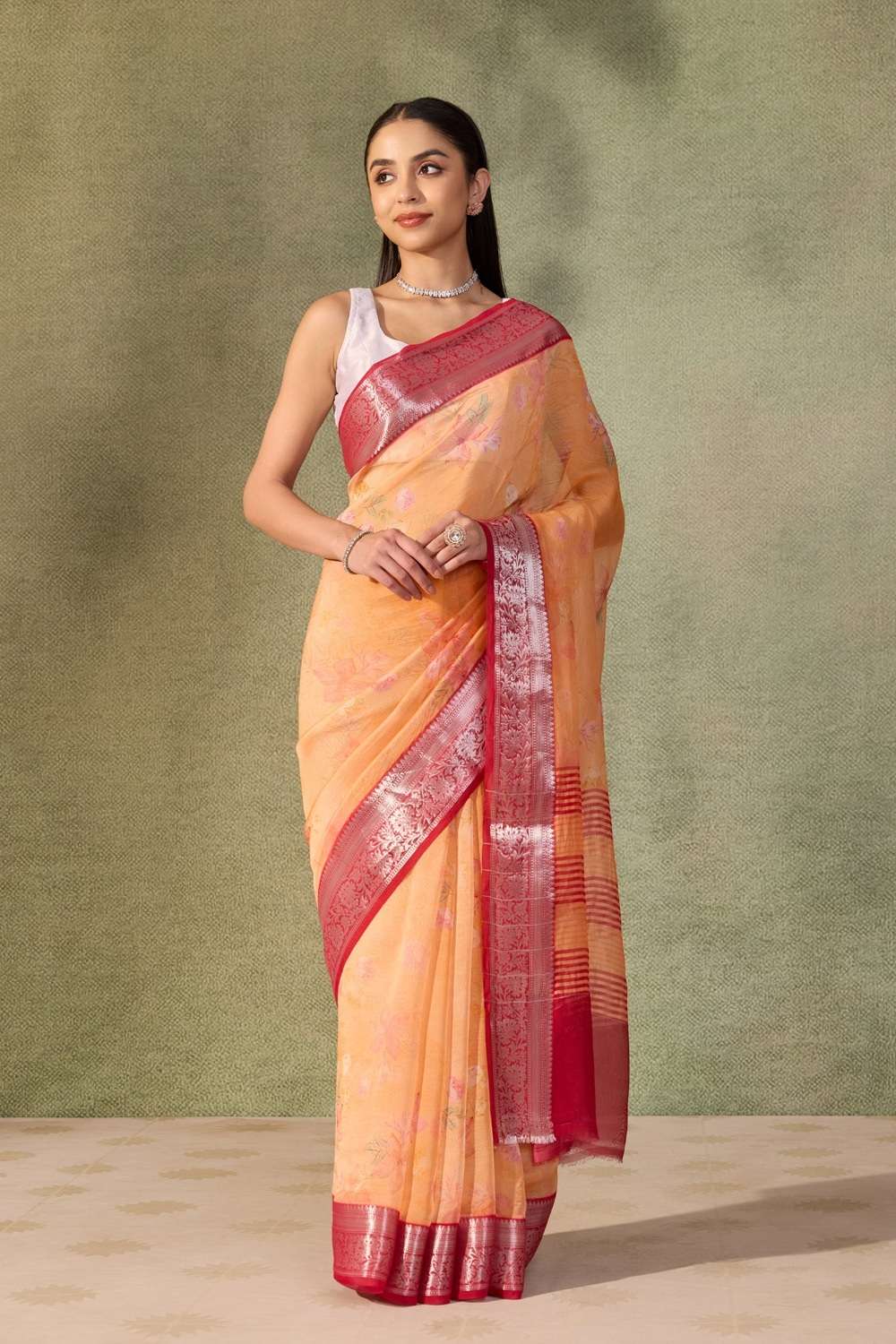Light Orange  Printed Silk Viscose Saree image number null