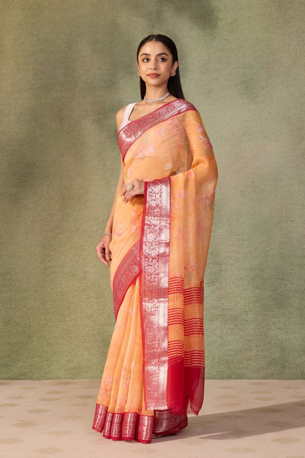 Light Orange  Printed Silk Viscose Saree image number null