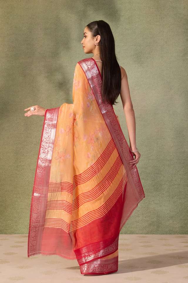 Light Orange  Printed Silk Viscose Saree thumbnail image number null
