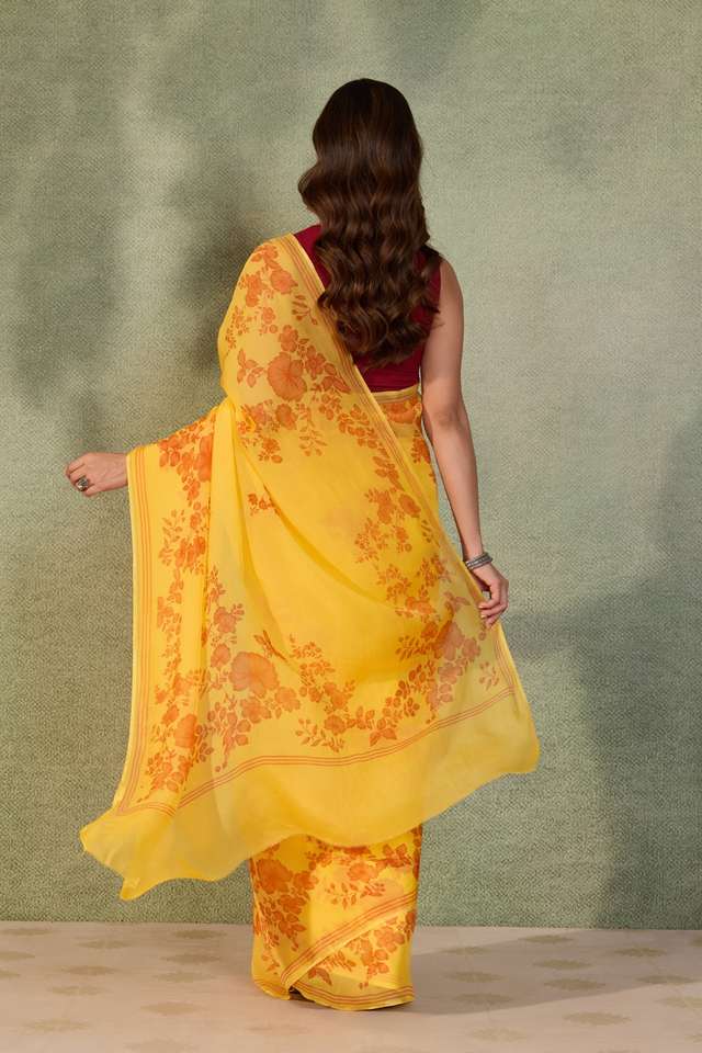 Yellow Screen Printed Pure Viscose Saree thumbnail image number null