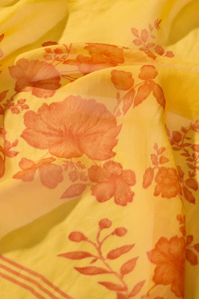Yellow Screen Printed Pure Viscose Saree thumbnail image number null