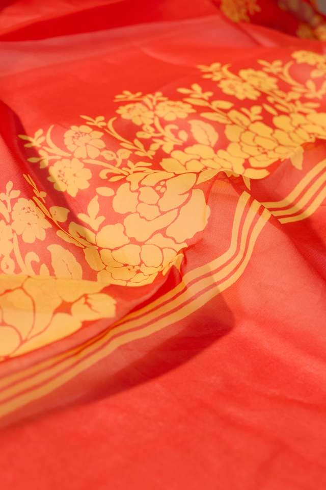 Dark Orange Screen Printed Pure Viscose Saree thumbnail image number null