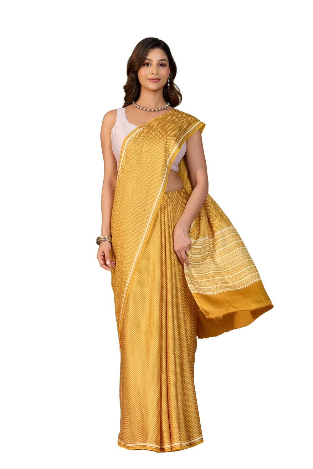 Yellow Screen Printed Pure Viscose Saree image number null