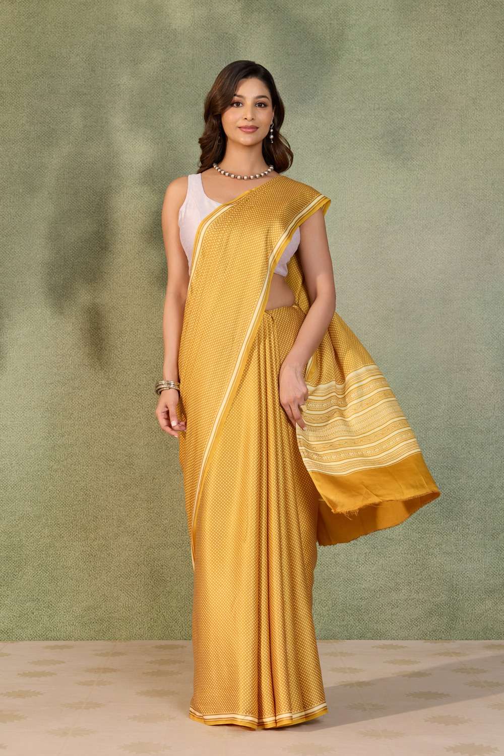 Yellow Screen Printed Pure Viscose Saree image number null