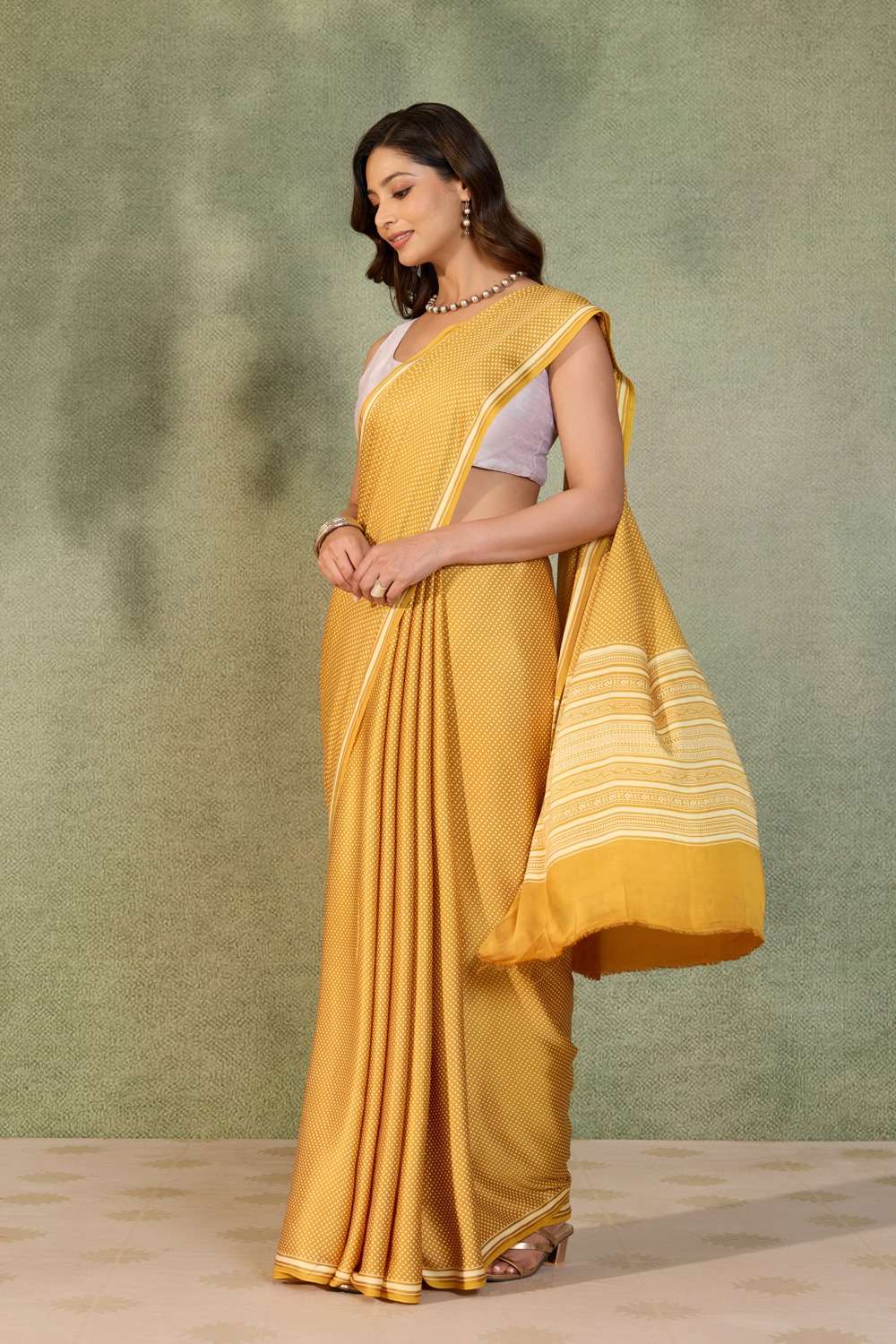 Yellow Screen Printed Pure Viscose Saree image number null