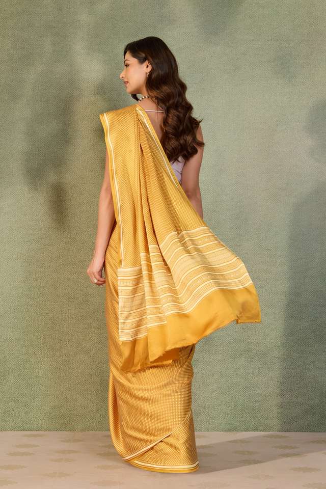 Yellow Screen Printed Pure Viscose Saree thumbnail image number null