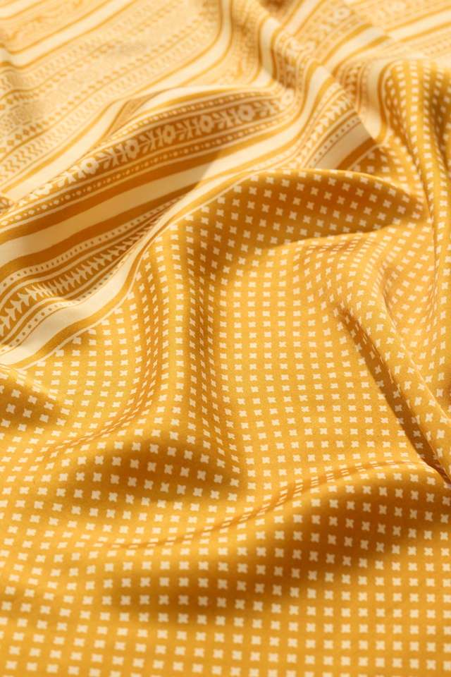 Yellow Screen Printed Pure Viscose Saree thumbnail image number null