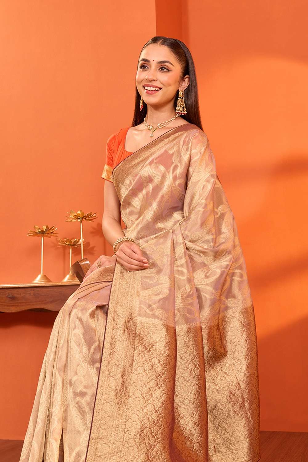 Light Violet  Woven Viscose Tissue Saree image number null