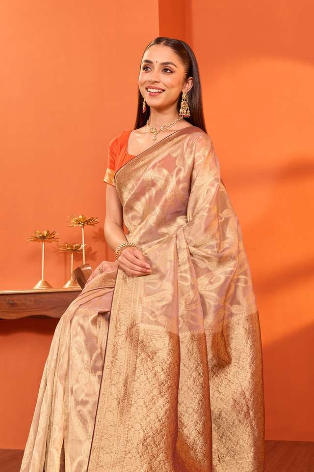 Light Violet  Woven Viscose Tissue Saree image number