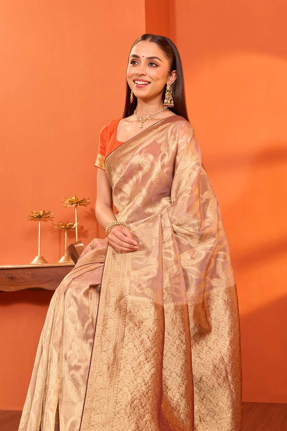 Light Violet  Woven Viscose Tissue Saree