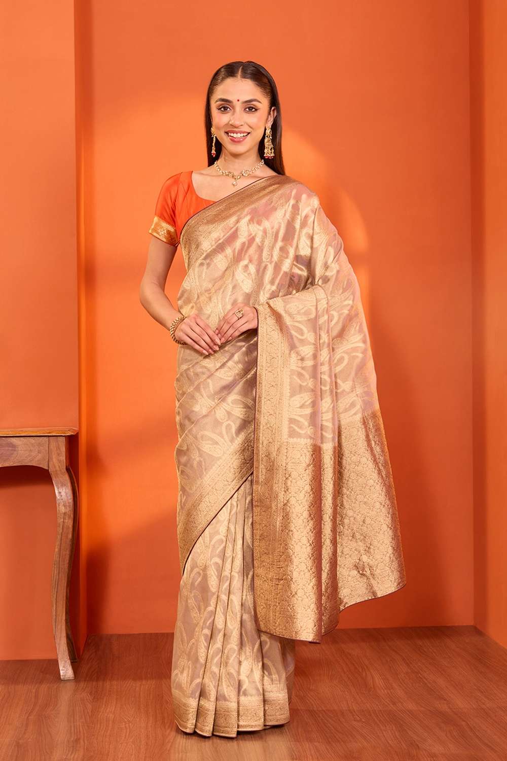 Light Violet  Woven Viscose Tissue Saree image number null