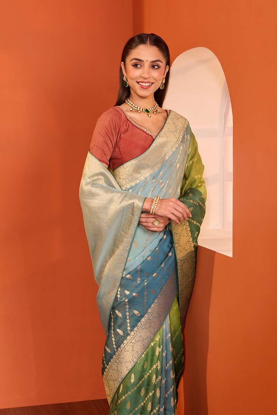 Green  Woven Viscose Tissue Saree