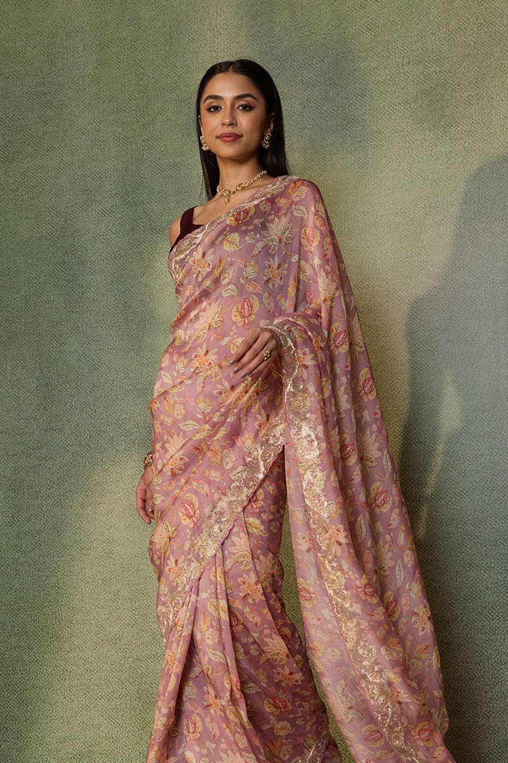 Light Violet Embroidered Pure Viscose Saree image number null