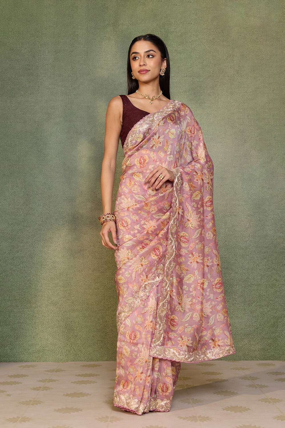 Light Violet Embroidered Pure Viscose Saree image number null