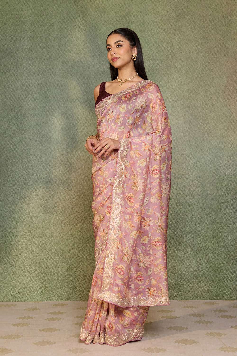 Light Violet Embroidered Pure Viscose Saree image number null