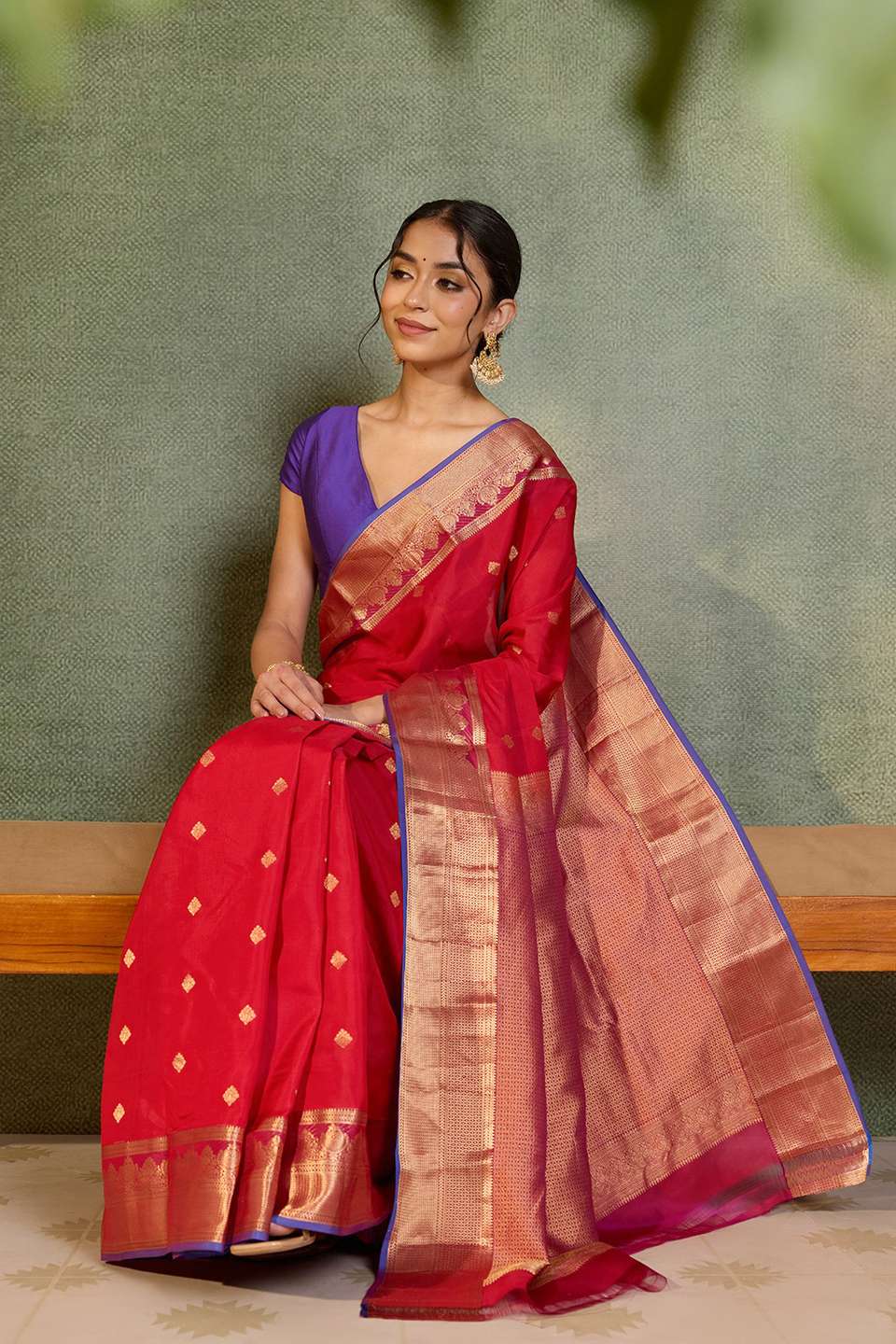 Dark Red Woven Apsara Silk Viscose Saree
