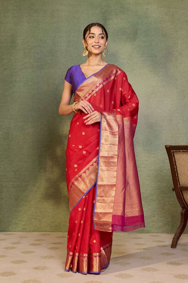 Dark Red Woven Apsara Silk Viscose Saree thumbnail image number null