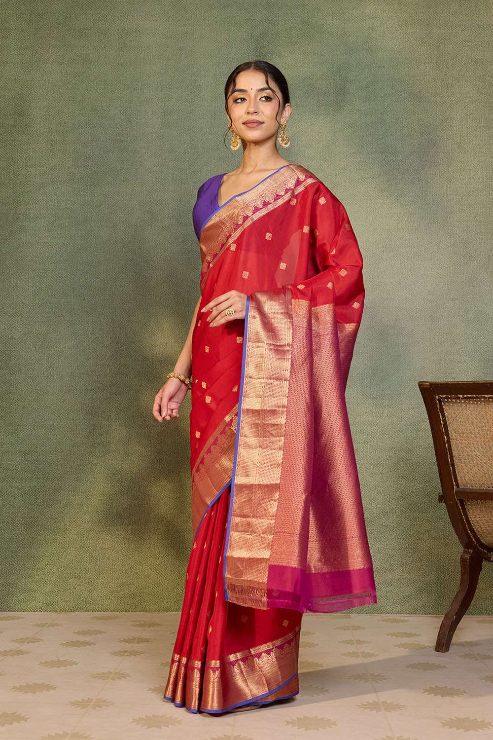 Dark Red Woven Apsara Silk Viscose Saree image number null