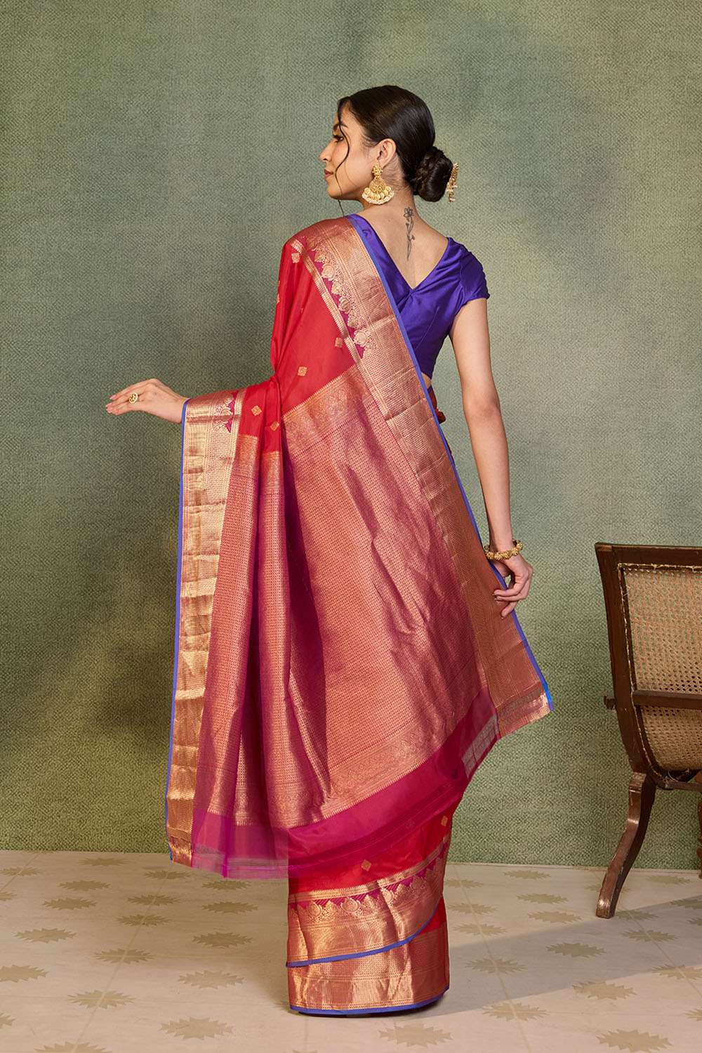 Dark Red Woven Apsara Silk Viscose Saree image number null