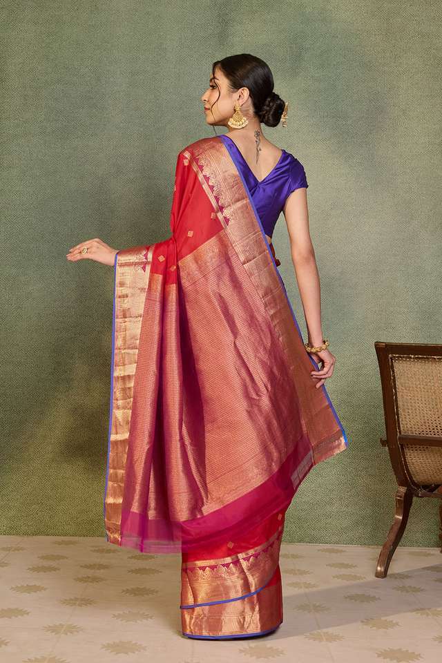 Dark Red Woven Apsara Silk Viscose Saree thumbnail image number null