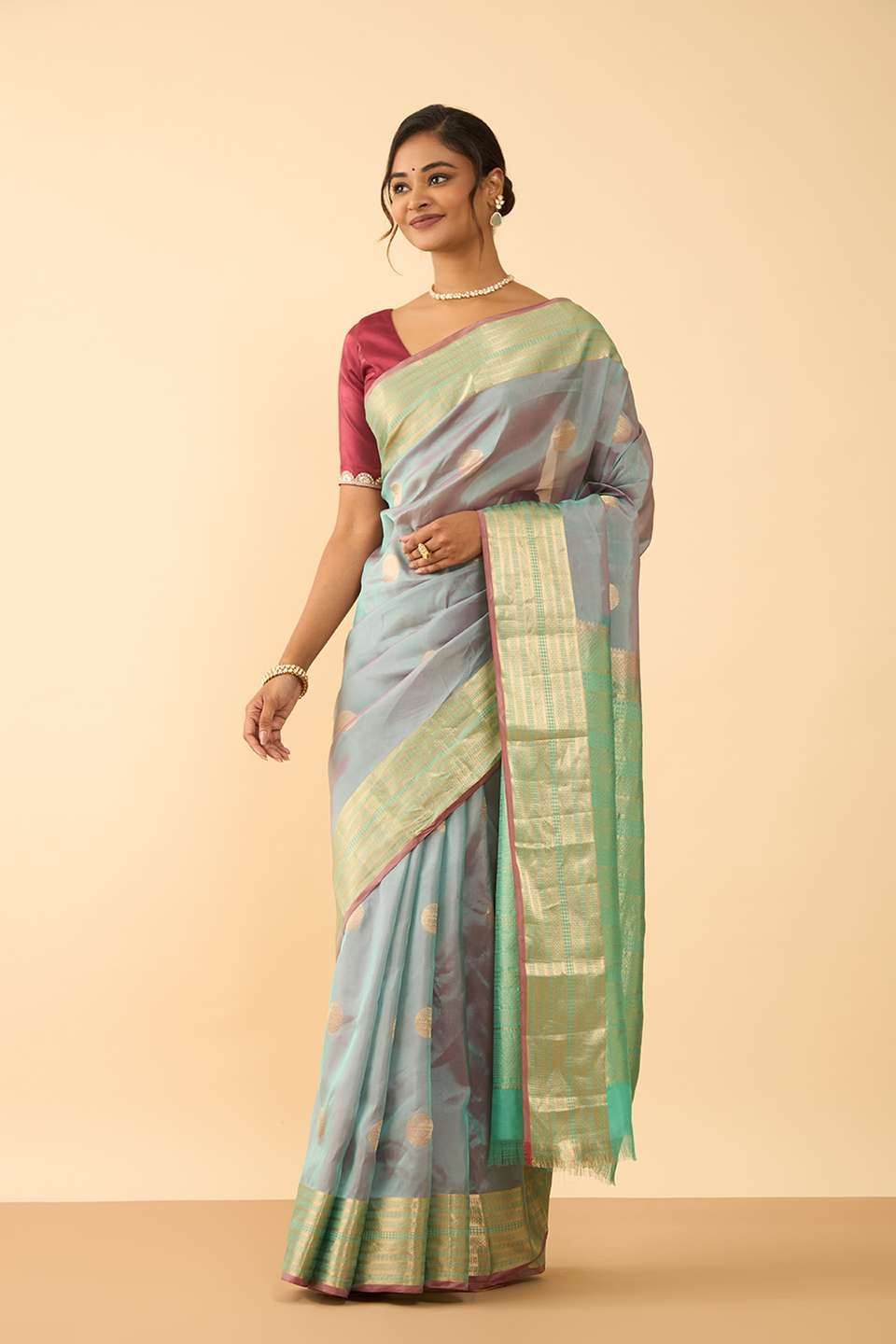 Grey Woven Silk Viscose Saree