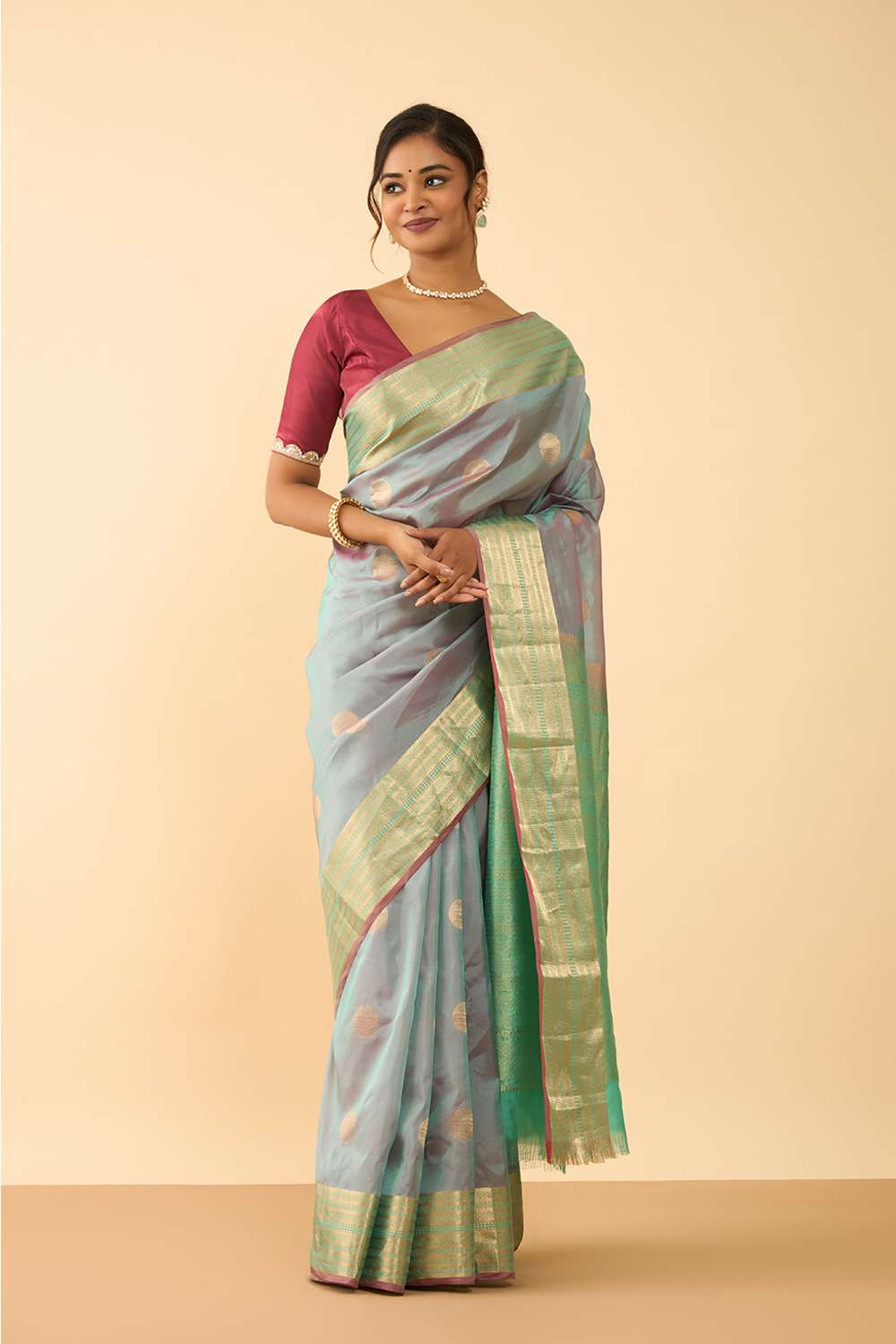 Grey Woven Silk Viscose Saree image number null