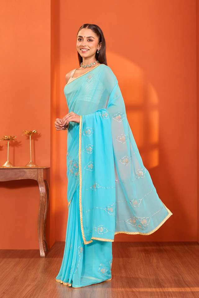Blue Rajasthan Pure Silk Georgette Gota Patti Saree thumbnail image number null