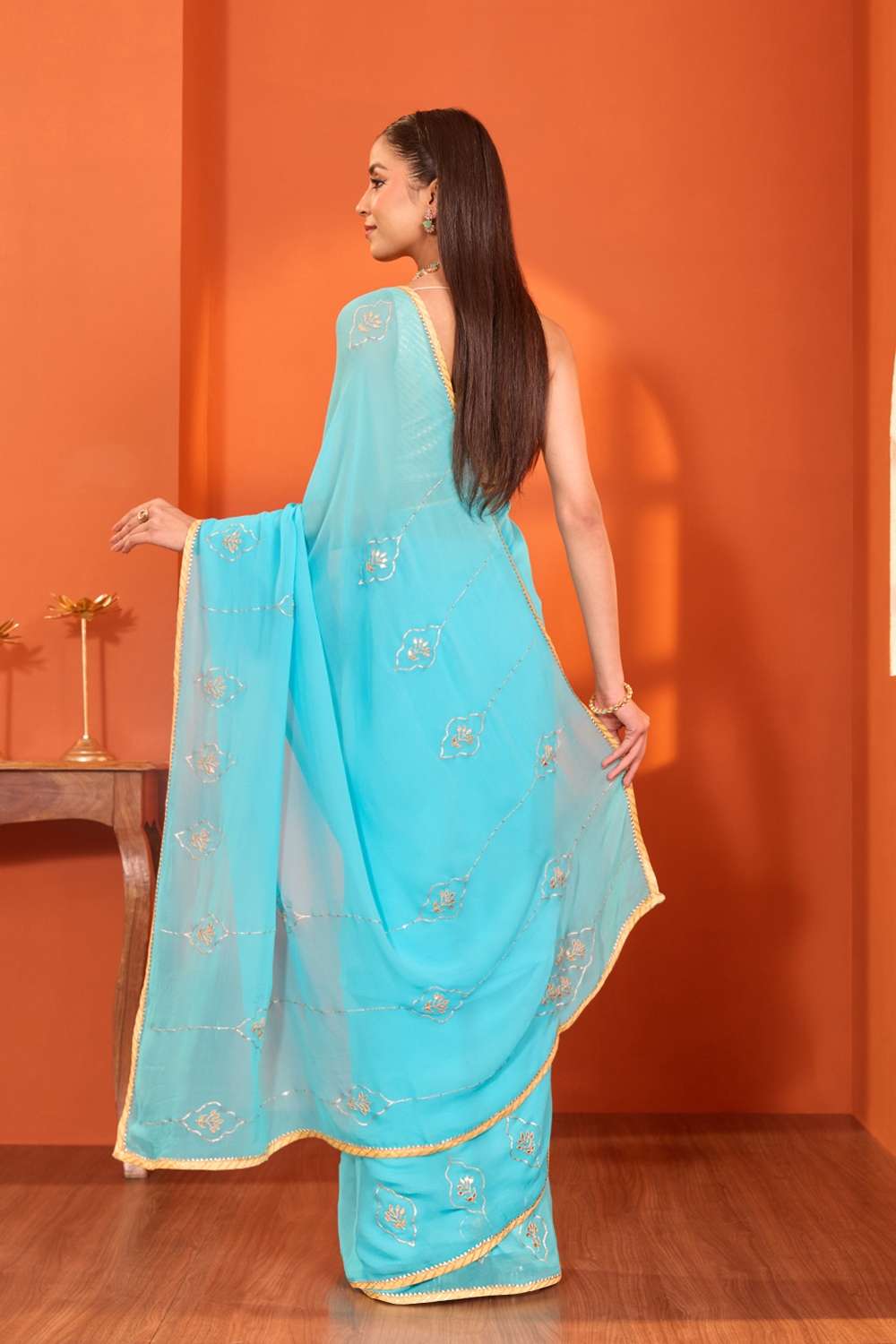 Blue Rajasthan Pure Silk Georgette Gota Patti Saree image number null