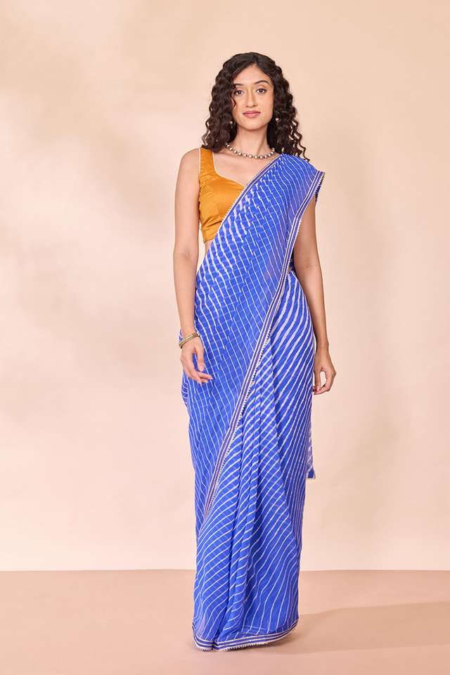 Blue Rajasthan Pure Silk Georgette Leheriya Saree thumbnail image number null