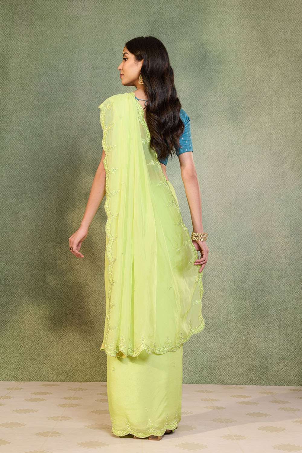Light Green Viscose Organza Embroidered Saree image number null