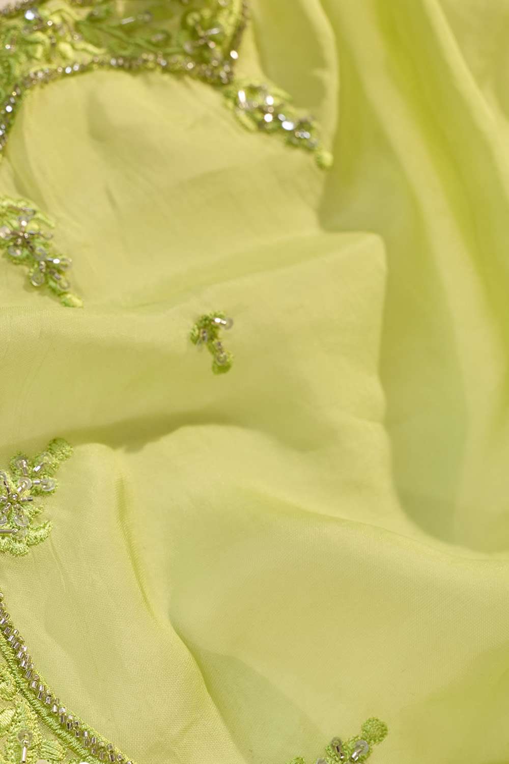 Light Green Viscose Organza Embroidered Saree image number null