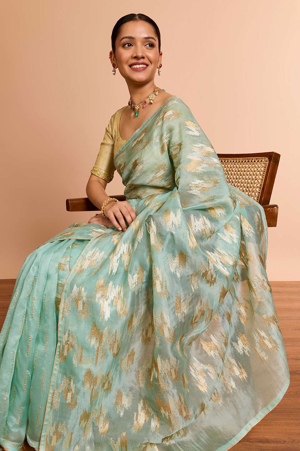 Light Blue Pure Silk Organza Embroidered Saree