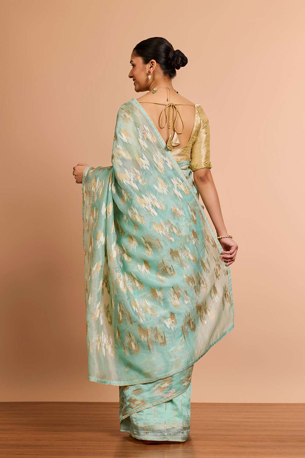 Light Blue Pure Silk Organza Embroidered Saree image number null