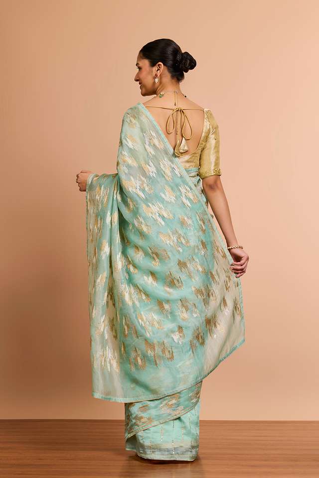Light Blue Pure Silk Organza Embroidered Saree thumbnail image number null