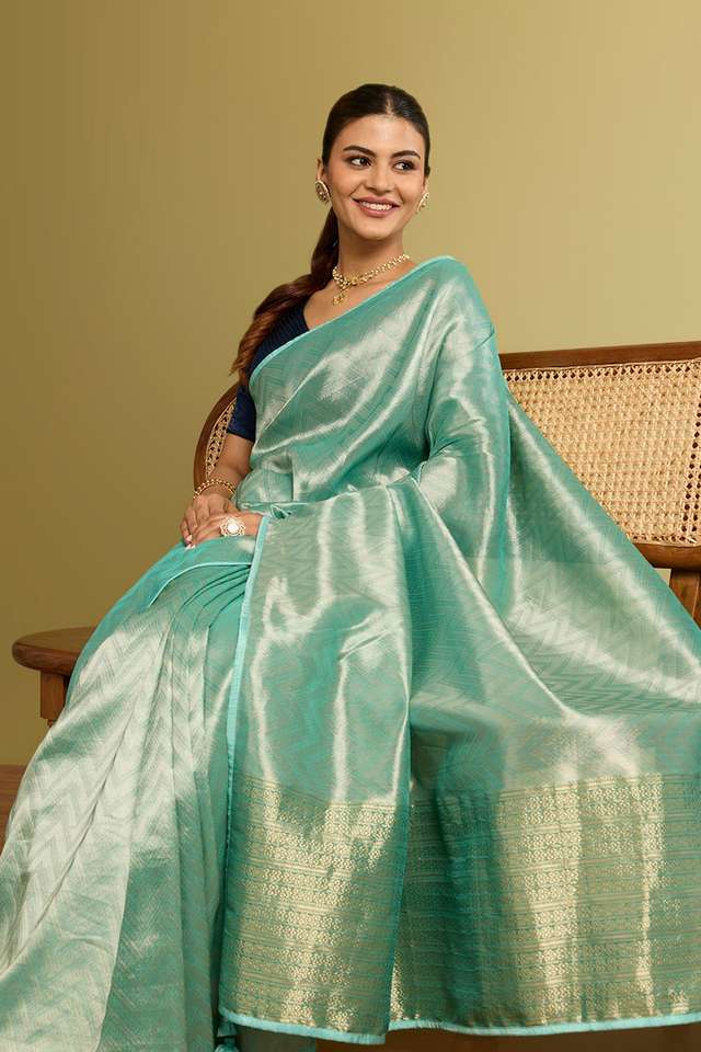Light Blue Woven Viscose Tissue Saree image number