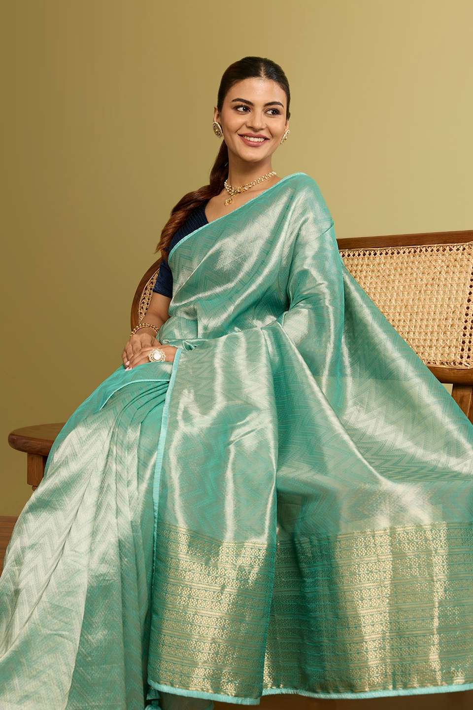 Light Blue Woven Viscose Tissue Saree